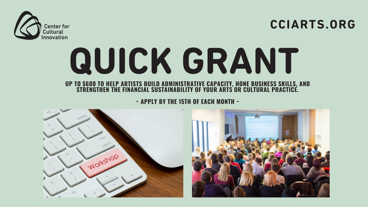 CCI_ARTS's tweet photo. Calling all CA #artists #creatives #makers #artisans #craftspeople! Need a professional development grant? 

Apply for a #QuickGrant by Jan 15 &amp; we’ll reimburse you for prof dev activities starting after Feb 15.  

Learn more and apply: https://t.co/qiVjEq5eHA https://t.co/Sc3FxTf10W