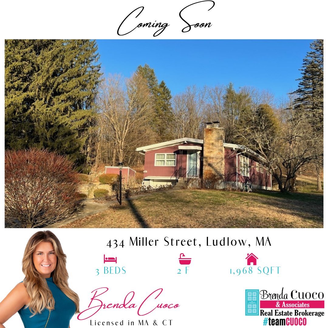 🗝️ Coming Soon to Ludlow! 
📍 434 Miller Street, Ludlow, MA

Call Brenda Cuoco for more details! 📞413-333-7776

#ComingSoon #Ludlow #BrendaCuocoAndAssociates #TeamCuoco #TheATeam #SellingHomesLikeABoss #BCACares #SupportLocal #WomanOwnedBusiness #OpenHouse