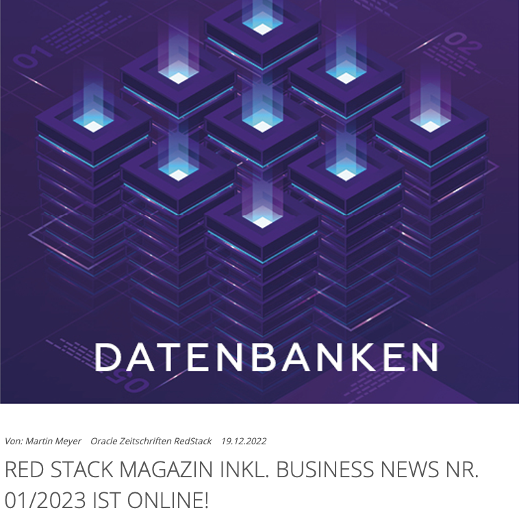 KnownAsMarkus's tweet image. Happy to share that just in time for the new year, I was interviewed by the Red Stack Magazine (in German). They asked me about #Databases, High Availability, the new #Oracle Database 23c, and #challenges and #trends in the IT market. Thank you, @DOAGeV
doag.org/de/mitmachen/r…