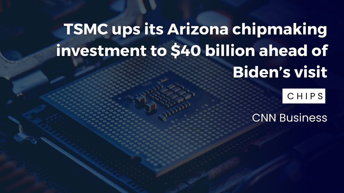 SecureG (@secure_g1) on Twitter photo A <a href="/CNNBusiness/">CNN Business</a> article reported that TSMC is upping their chip investment in AZ to $40B.
tinyurl.com/2pzx7bwz
The #CHIPSandScienceAct asserts the need to secure this innovation, starting with a root of trust that enables secure provisioning, management, & security updates. A <a href="/CNNBusiness/">CNN Business</a> article reported that TSMC is upping their chip investment in AZ to $40B.
tinyurl.com/2pzx7bwz
The #CHIPSandScienceAct asserts the need to secure this innovation, starting with a root of trust that enables secure provisioning, management, & security updates.