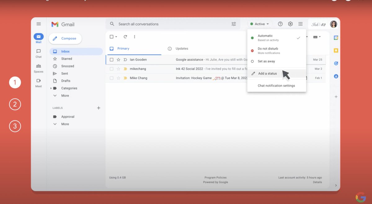 Change your availability status in Gmail ➡️ goo.gle/3HMmpxc