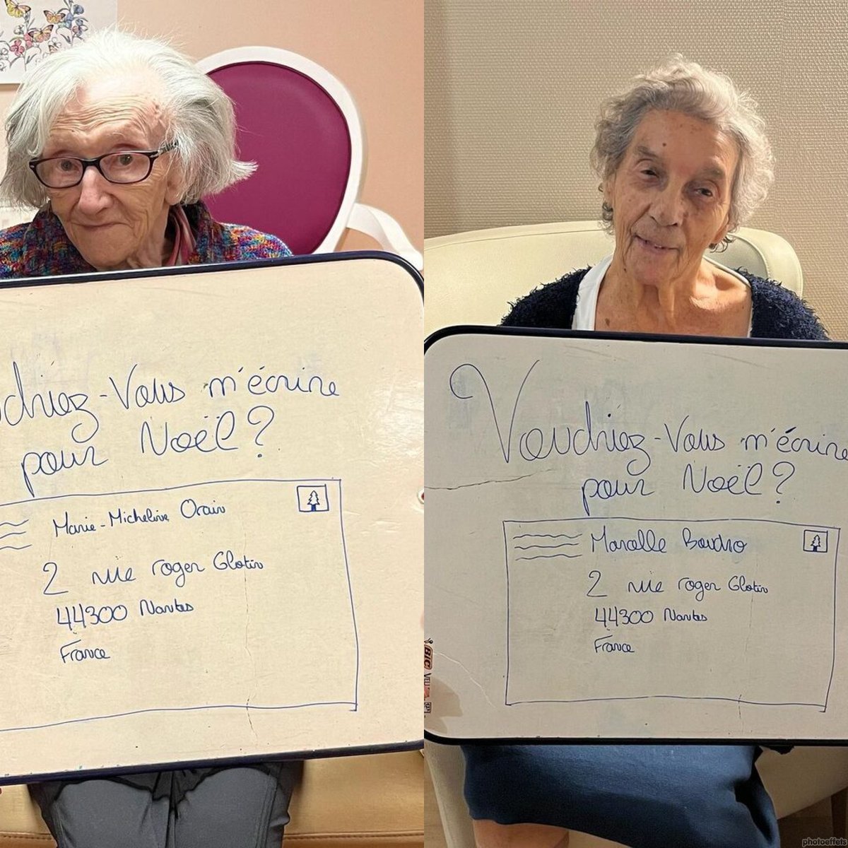 🇫🇷 Pour Noël, les résidents et résidentes d’un Ehpad ont décidé de partager leur nom et leur adresse postale en espérant recevoir du courrier pour les fêtes. Marcelle, Marie Micheline, Jean-Claude et Marie-Annick attendent nos lettres ! ❤