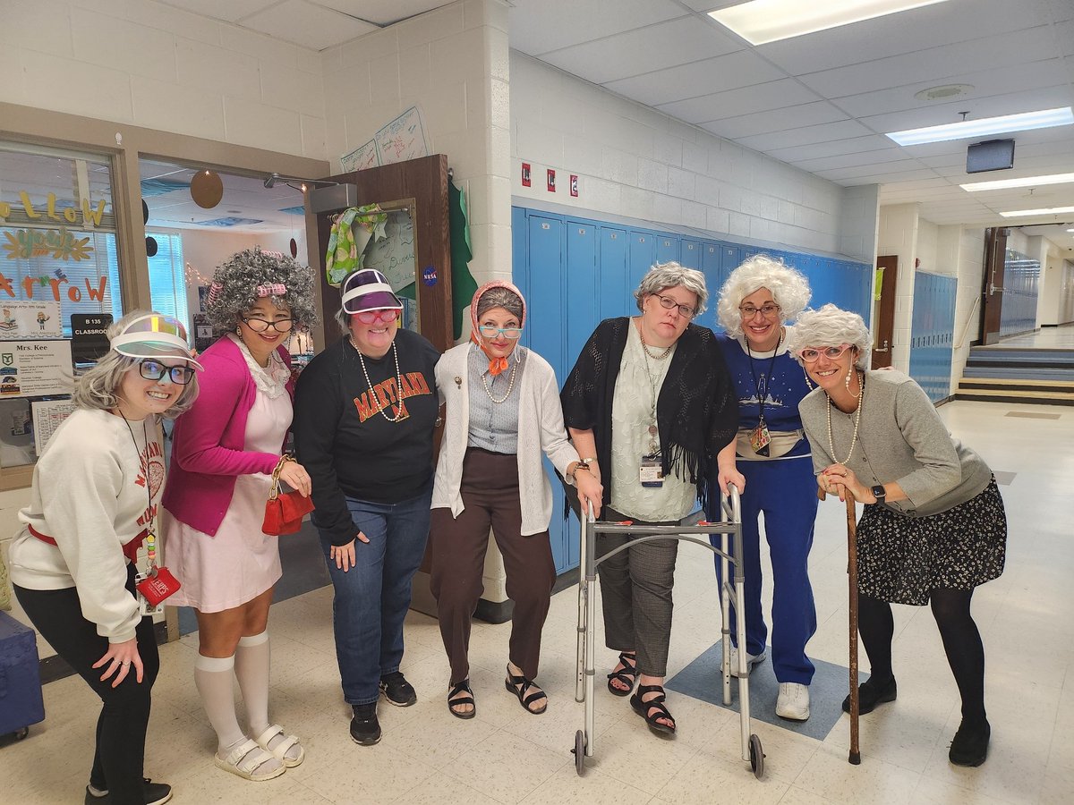 8th grade teachers dressed up as their "future selves" during CMS Spirit Week! The fun continues! #oldlady #spiritweek