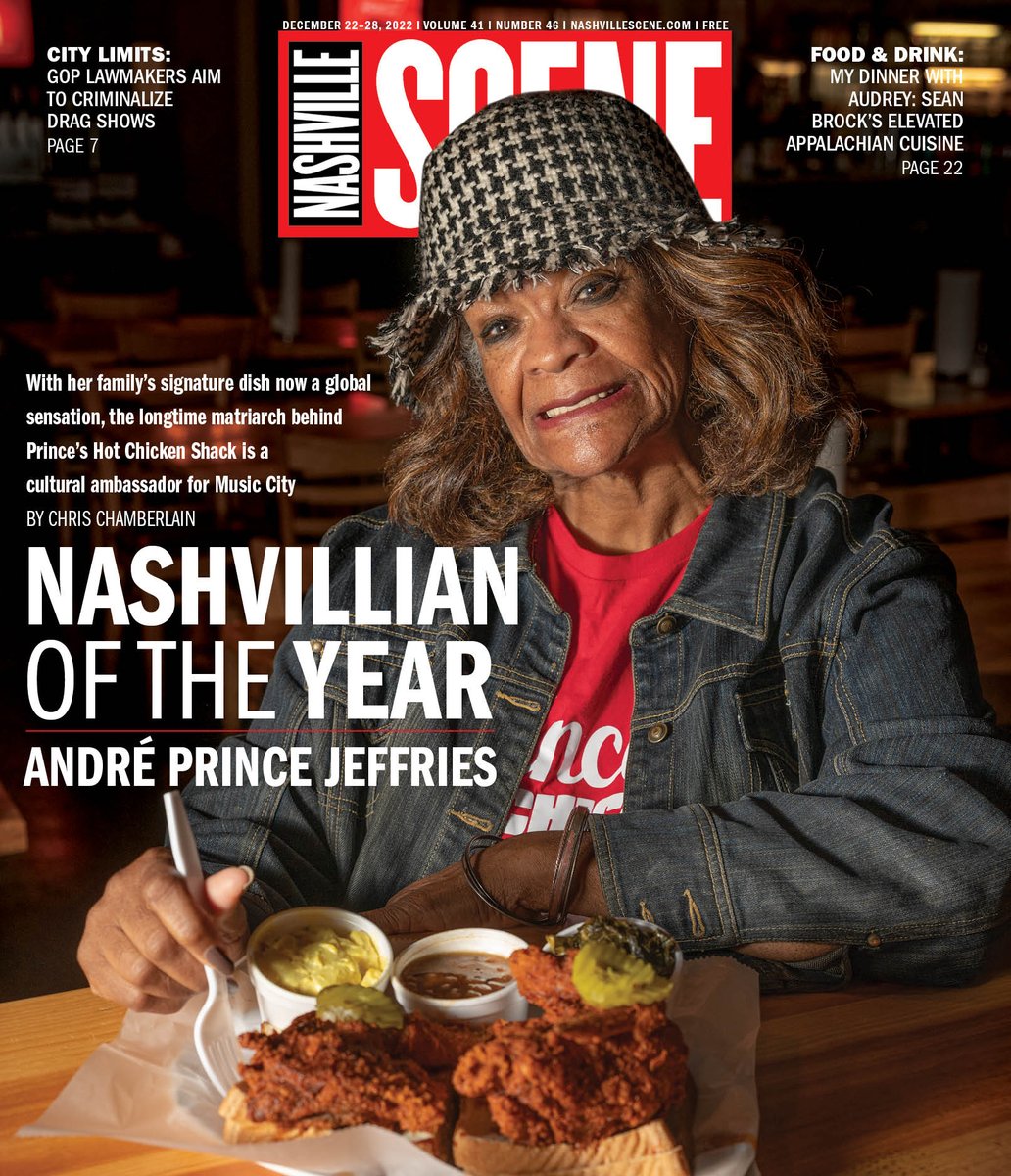 In our annual Nashvillian of the Year issue, we talk with André Prince Jeffries. With her family’s signature dish now a global sensation, the longtime matriarch behind Prince's Hot Chicken is a cultural ambassador for Music City. nashvillescene.com/food_drink/cov…