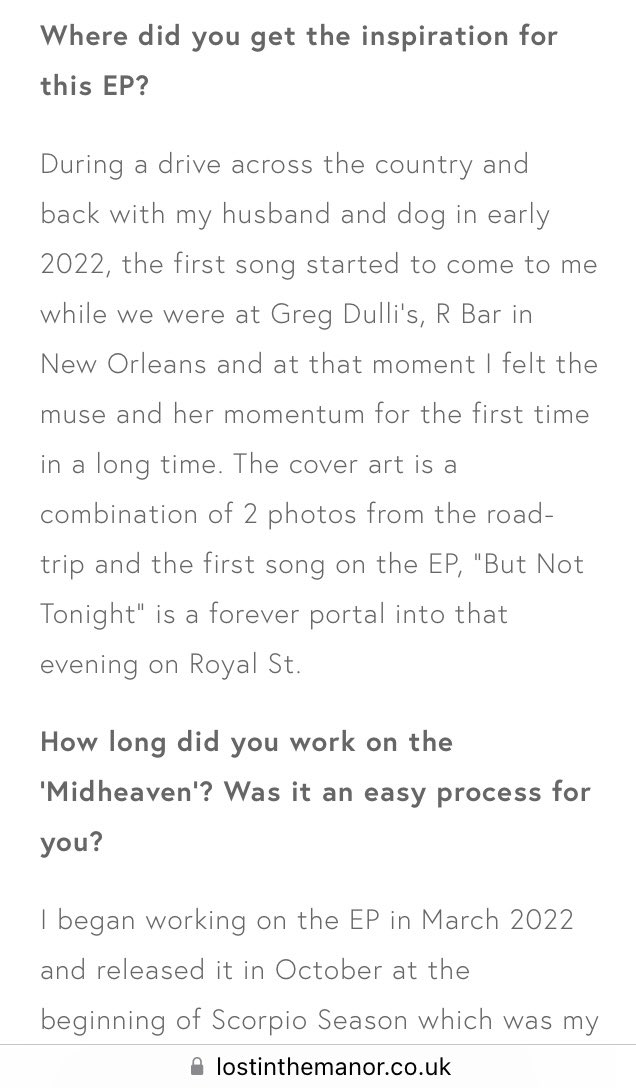 ethericashadow1's tweet photo. Excerpt from my interview with @LostInTheManor about my new EP, Midheaven
thanks for the constant inspiration @MrGregDulli and @RBarNOLA-a little shout out below…🪩 https://t.co/lQ9t6GVEJZ
