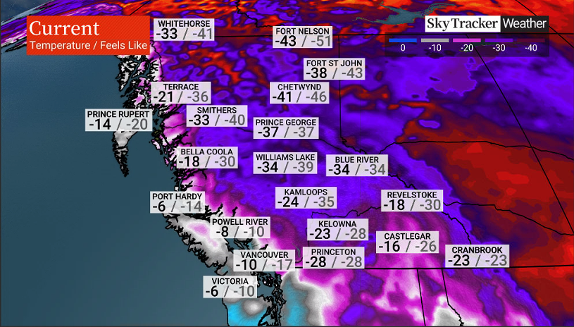 KGordonGlobalBC's tweet photo. Current temperature/wind chill. Yikes! It's cold!
BIG warm up expected this weekend into next week. 
A good portion, if not all, of the South Coast snow will wash away by Boxing Day. Several rain storms are in the forecast.
#BCStorm @GlobalBC_Comm @GlobalBC https://t.co/FE8sDdfdHl