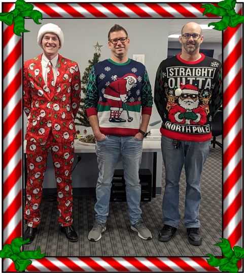 PACEPME's tweet photo. Our annual Ugly/Tacky Christmas Outfit day! https://t.co/DL5M41iiEY