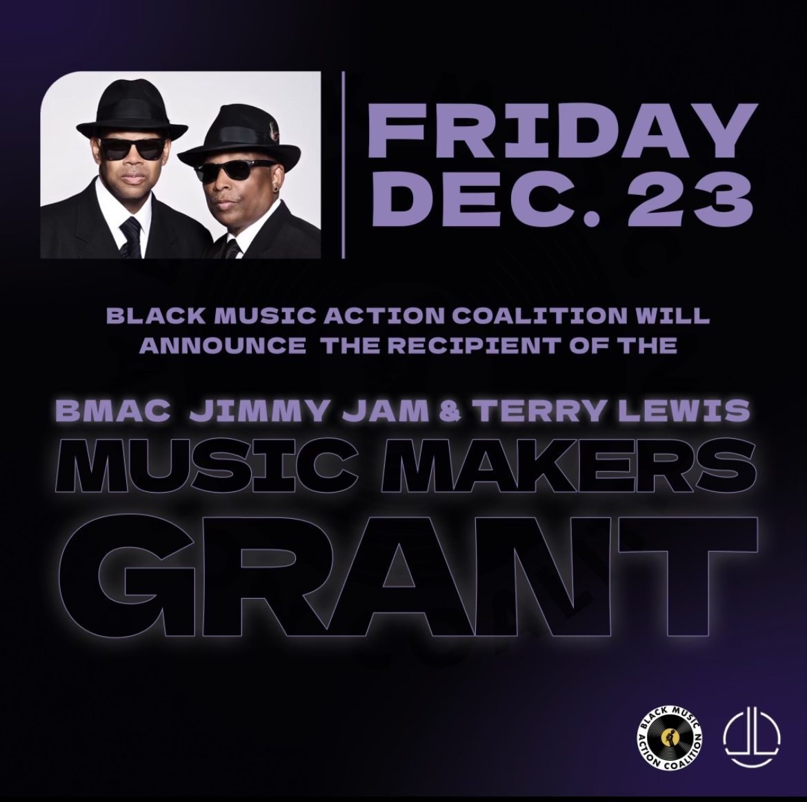 Jimmy Jam & Terry Lewis (@jamandlewis) on Twitter photo We have officially picked the recipient of the inaugural BMAC Jimmy Jam & Terry Lewis Music Makers Grant!
Announcement coming this Friday❗️
🔊🔊🔊🔊 <a href="/bma_coalition/">Black Music Action Coalition</a>
#musicisthedivineart #officialjamandlewis #jamandlewis We have officially picked the recipient of the inaugural BMAC Jimmy Jam & Terry Lewis Music Makers Grant!
Announcement coming this Friday❗️
🔊🔊🔊🔊 <a href="/bma_coalition/">Black Music Action Coalition</a>
#musicisthedivineart #officialjamandlewis #jamandlewis