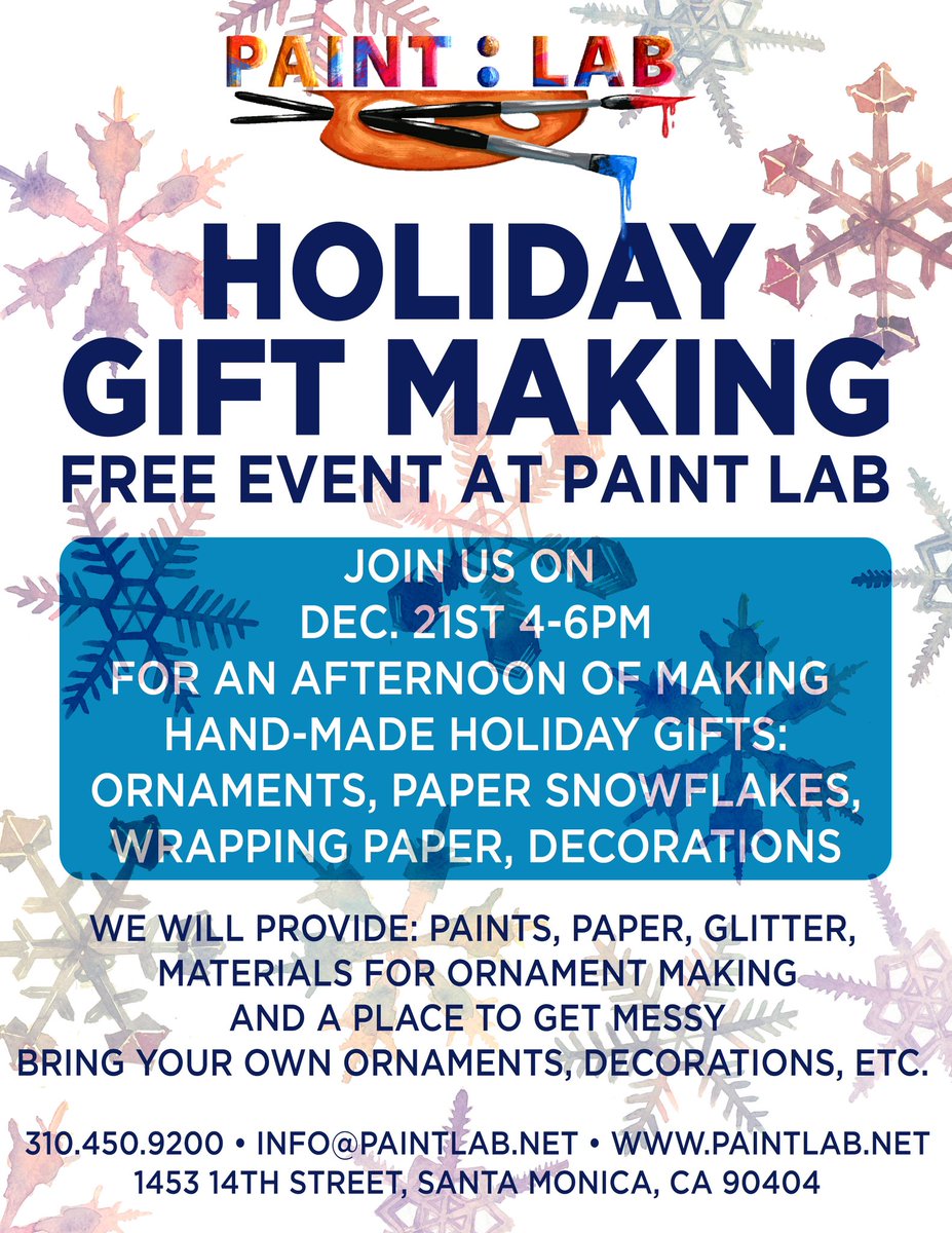 PAINTLAB's tweet photo. ❤️❤️ TODAY 4-6pm FREE HOLIDAY CRAFT MAKING EVENT IN SANTA MONICA ❤️❤️
 
#holidaycrafts #holidaycraftsforkids #communitymatters #supportlocalbusiness #art #winterbreak2022 #winterbreakactivities #familyfun #crafts #art #supportlocalartists #losangeles #santamonica #seesantamonica https://t.co/HLcrFs1FPG