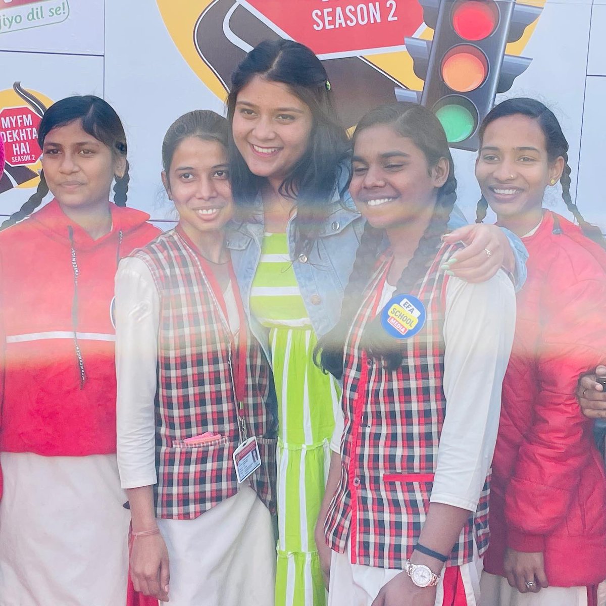 Extrachildhood's tweet photo. Happiness served ! 
Today the young RJs of ExtraChildhood met the real RJ of @myfmindia Miss @rj_sakshii . 
They have visited MyFM studio and be a part of campaign related to Traffic Safety.

Looking forward for more sessions with you RJ Sakshi https://t.co/BkmUwlNPEp