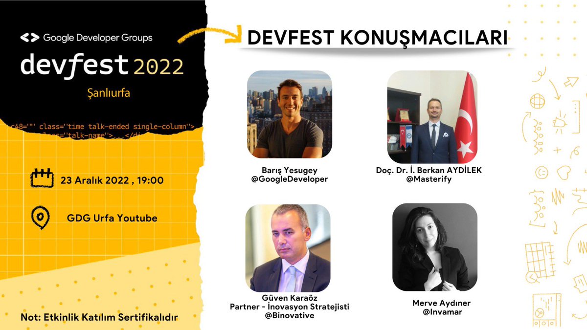 GDGUrfa's tweet photo. DevFest 2022 Urfa Online olacak!💥
Çayınızı kahvenizi alın, evlerinize konuk oluyoruz. 🥳23 Aralık 2022 saat 19.00'da Ggd Urfa Youtube kanalında yayına başlıyoruz. Birbirinden değerli konuşmacılarımızı sizlerle buluşturuyoruz.! https://t.co/fBHqdG9RI6