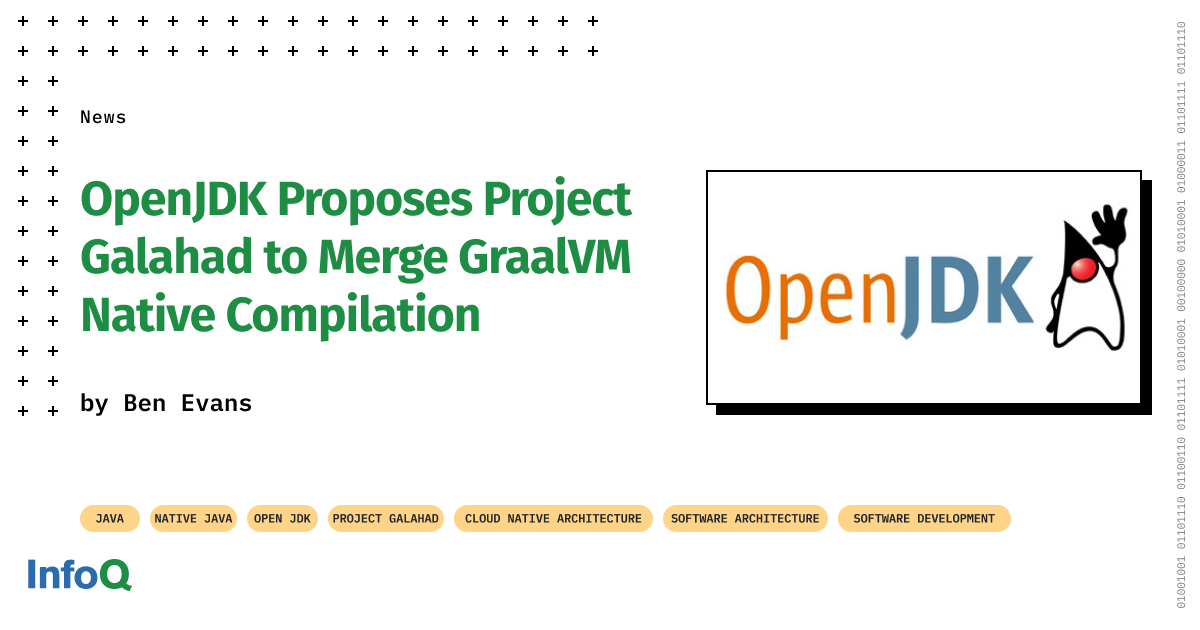 InfoQ's tweet photo. Introducing project: #Galahad! 

The OpenJDK project has proposed a new project - codenamed Galahad - to merge some parts of the GraalVM Community Edition codebase into OpenJDK.

Read more on #InfoQ: https://t.co/7GGSRAqCNF 

#Java #OpenJDK #NativeJava https://t.co/9CdhkXD9wo