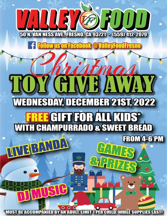 fccequity's tweet photo. 🎄Christmas Toy Give Away 🎄🎅🏼 
Wednesday, December 21st from 4pm - 6pm. 50 N. Van Ness Ave, Fresno 93721

🚨FREE Gift for ALL kids 🚨
*Must be accompanied with an adult - limit 1 toy per child 

✔️ Live Banda
✔️ Pan dulce &amp; Champurrado
✔️ Games &amp; prizes 
✔️ DJ music https://t.co/k4gpxxdjJq