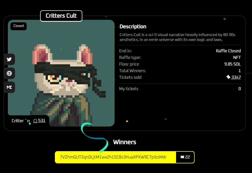 CyberlinxNFT's tweet photo. 🎟Critters Cult Raffle Winner: 

➡️  @CrittersCult

https://t.co/29uitPmhkg

👉Great and really cool raffles are coming!!

 We are builders of these utilities since before mint

#CyberlinxNFT #SolanaNFTs https://t.co/gnsYUsR3gF