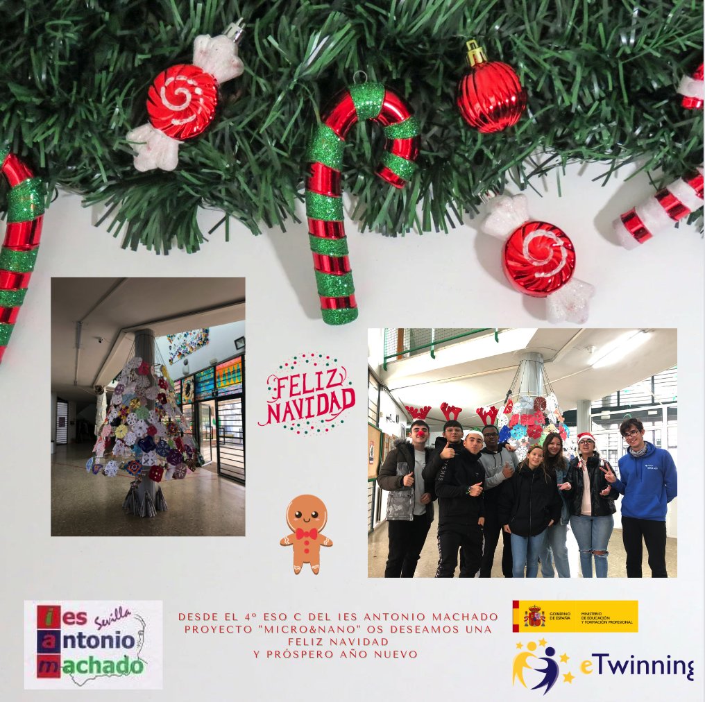 BazaloMaria's tweet photo. Desde el proyecto #eTwinningPlus "Mikro&Nano" IES Antonio Machado (Sevilla) los alumnos de Refuerzo de Materia Troncal 4º eso C os desean una Feliz Navidad y un próspero año 2023@agardebu @amayairakasle @najoua_slatnia @estherpuerto @torrecoeduca @Icheto64 @eTwin_Andalucia https://t.co/Uuubc328j7