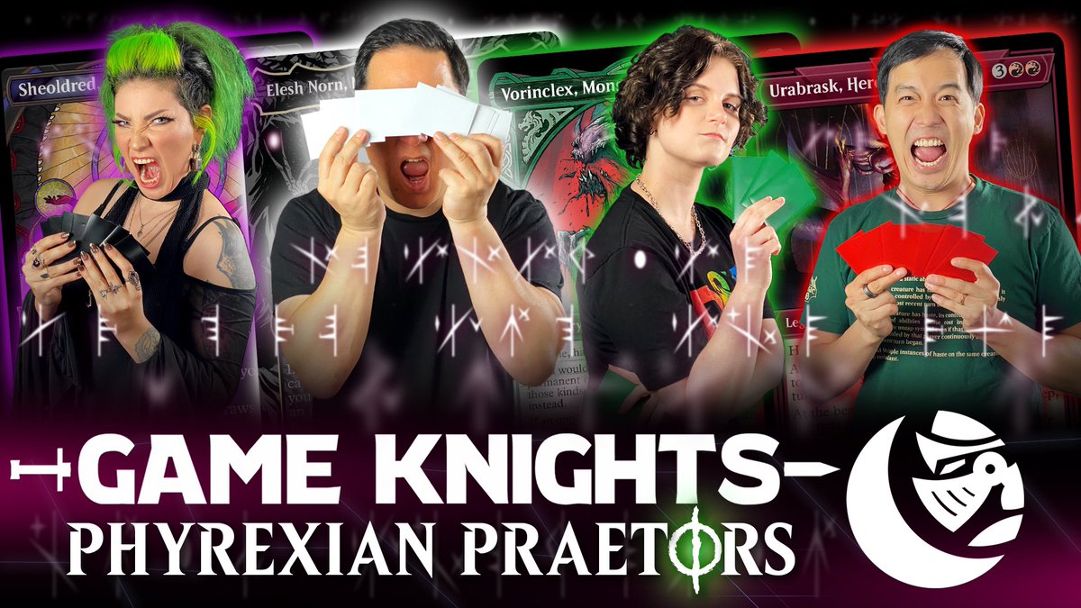 commandcast's tweet photo. The Phyrexians aren’t just taking over the Magic story, they’re also taking over #GameKnights! 

It's VORINCLEX vs SHEOLDRED vs URABRASK vs ELESH NORN

In this face-off of powerful praetors, who will achieve compleat and total victory? Watch and find out: https://t.co/ERFN9W1eED https://t.co/rcETXuXUGP