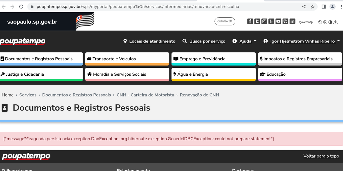 igorhvr's tweet photo. @poupatemposp Impossível renovar carteira de motorista deste jeito, e duvido que o guarda quando me parar com CNH vencida vai querer saber sobre os seus sistemas fora do ar. Qual é a previsão de retorno ao normal? https://t.co/A1zhpLliIj