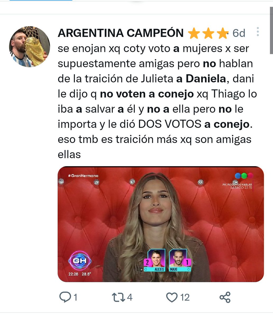 YaneStegemann's tweet photo. La mandaron al muere!! 
ESO ES SER AMIGAS? Les pidió el favor que no voten a conejo porque Thiago lo iba a salvar ? Y ellas que hacen votan a conejo !! 

Y después le dicen a Coty traición jajaja !

#GranHermanoArgentina2022 #GranHermanoAR  #GH2022 https://t.co/XfLhWQwmbV