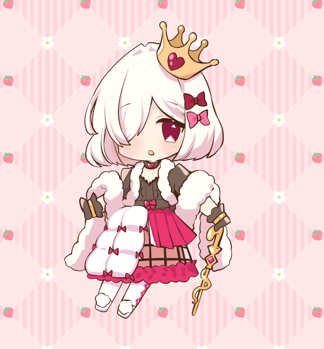 1girl solo skirt crown hair over one eye white hair chibi  illustration images