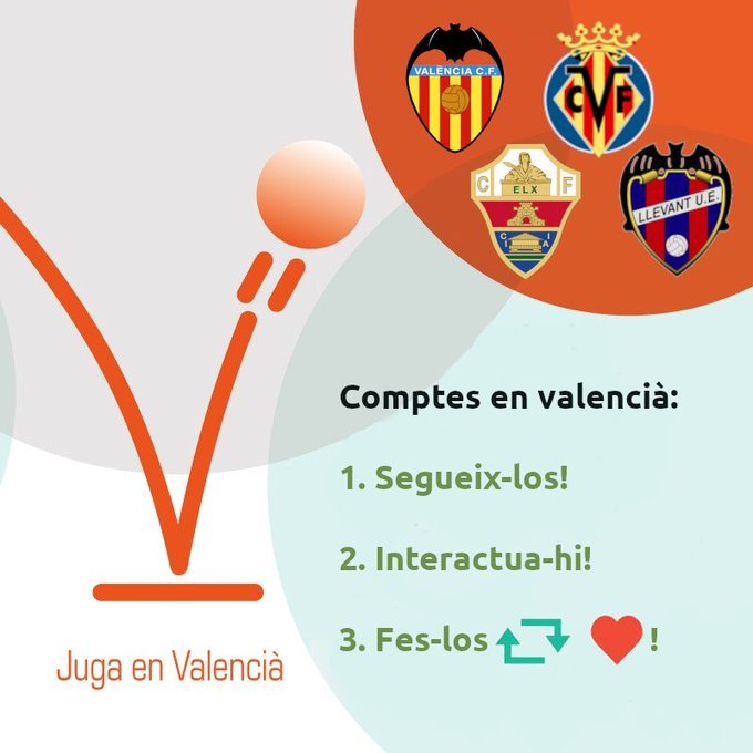 JugaEnValencia's tweet photo. Hola, @apuntesports!

Des de fa tres dies, ja no citeu els comptes en valencià dels equips valencians que els tenen.

Per ajudar a la seua promoció i el seu creixement, seria convenient que els citareu.

Els podeu trobar etiquetats a la foto. Moltes gràcies. https://t.co/FpdurGx9UN
