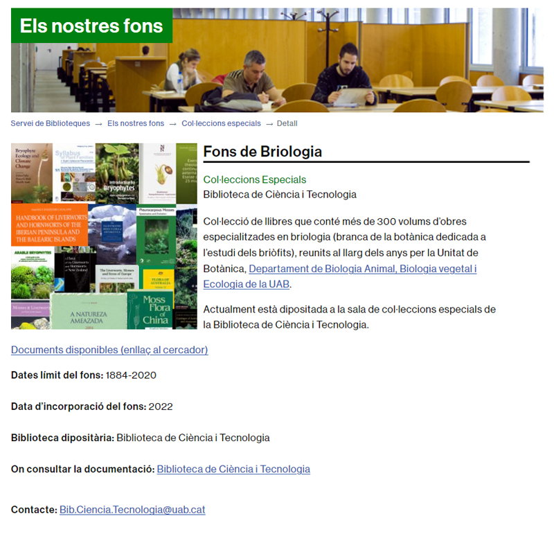 Bctuab's tweet photo. 🆕Disponible el 'Fons de #Briologia' dipositat a la #bctUAB a través d'una nova web, amb la relació dels #llibres que la composen.

Aquest fons ha estat reunit per la Unitat de Botànica del #BABVE a @Biociencies_UAB.
🔗https://t.co/uLRXEcI0T2

#Briofits #Molses @craibiologia https://t.co/h9dN1mlAZv