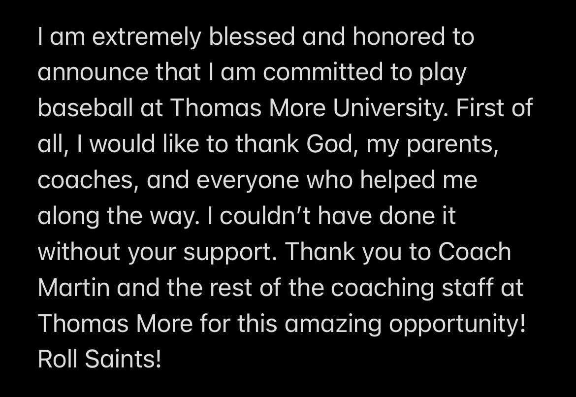 Committed!!!! #rollsaints                           <a href="/dstatz14/">Dave Statzer</a> <a href="/BigMoeBaseball/">BigMoeBaseball</a> <a href="/OEBbaseball/">Ohio Elite Baseball</a> <a href="/timheld/">Tim Held</a> <a href="/ThomasMoreBase1/">Thomas More Saints Baseball</a> <a href="/harlemanballpro/">Kevin Harleman</a>