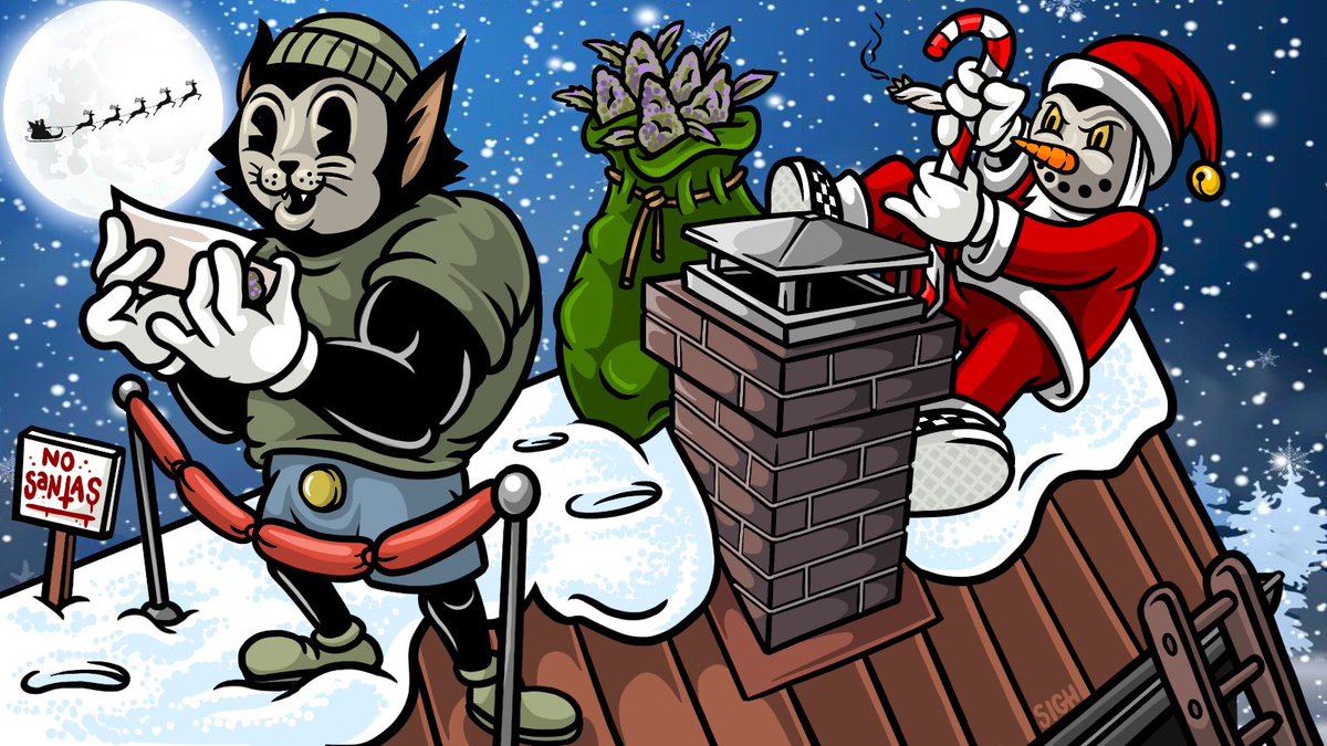 GoonzComic's tweet photo. Goonz Bouncer: 
"Look at him... He’s breaking in if I don’t let him in. Sorry Santa, but I can't let you in that chimney." https://t.co/ufeR7nZYMK