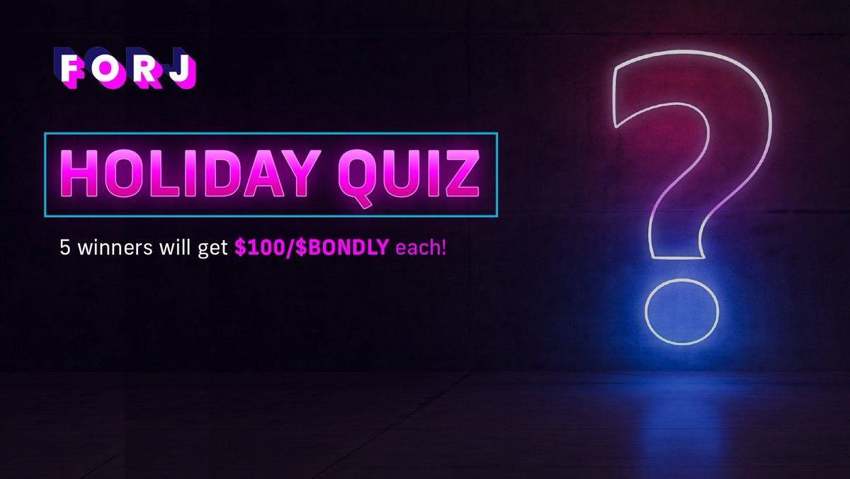 ForjOfficial's tweet image. 🎄 It's time for a little fun #Forj, @Metaprints, @PolkaPets &amp;amp; @Cryptosaurs_AI community members! 🤩

We're kicking of our festivities with a holiday quiz! 🤓

🔹24 hours ⌛️

🔹5 winners - $100/$BONDLY each! 💸

🔹Go! tinyurl.com/yze4ew4x 👈