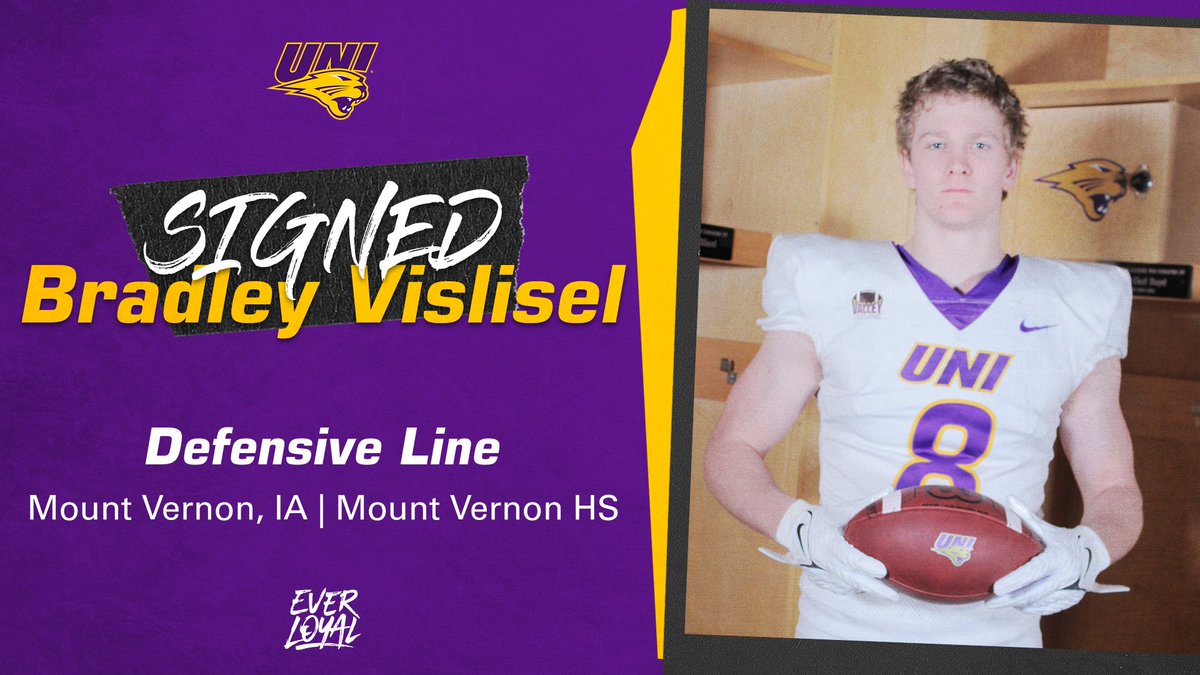 UNI Football (@unifootball) on Twitter photo He set records for TFLs and sacks at Mount Vernon. That defensive prowess is on its way to the Cedar Valley!
Please help us welcome <a href="/BradleyVislisel/">Bradley Vislisel</a> to the Panther family!
#EverLoyal #SigningDay He set records for TFLs and sacks at Mount Vernon. That defensive prowess is on its way to the Cedar Valley!
Please help us welcome <a href="/BradleyVislisel/">Bradley Vislisel</a> to the Panther family!
#EverLoyal #SigningDay