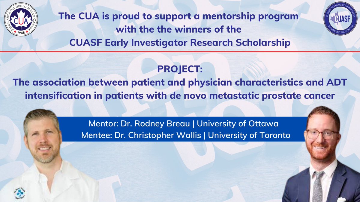 CanUrolAssoc's tweet photo. #CUASF proudly supports a mentorship program to highlight the collaboration between mentor & mentee with the winners of the Early Investigator Research Scholarship. @RodBreau @WallisCJD #mentorship @UHN @UofT @universityofOtt https://t.co/OcNxB3LIaA