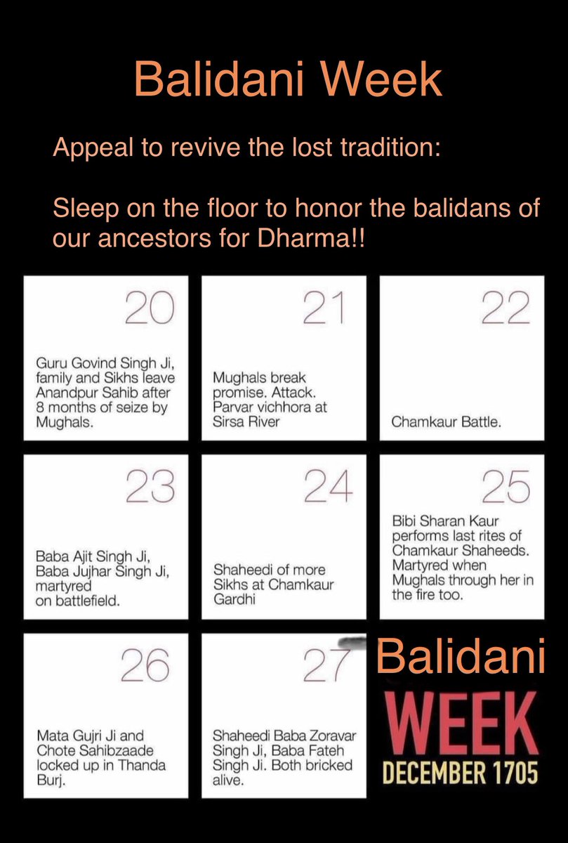 ExMcSikhsOrg's tweet photo. APPEAL TO REVIVE A TRADITION:

Our grandparents (&amp; generations before) would sleep on the floor to remember, pay homage/gratitude to #Balidans of our ancestors for Dharma!

Help revive the tradition! Post your family stories, &amp; pics on y u restarted the tradition🙏🏽
@satyanveshan https://t.co/Bz1CdaOBio