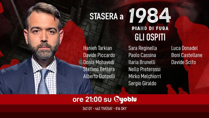 LAURADEPS's tweet photo. rtw d'invito fra poco per #Byoblu1984 con la nuova puntata di 1984 condotta da @franborgonovo per chi predilige i dibattiti distesi e senza plotoni di esecuzione o cagnara come per es #StaseraItalia o #ControGovMeloni alias #Controcorrente o il pessimo #ZonaFogna ehm #ZonaBianca https://t.co/WzeEhzoTI5