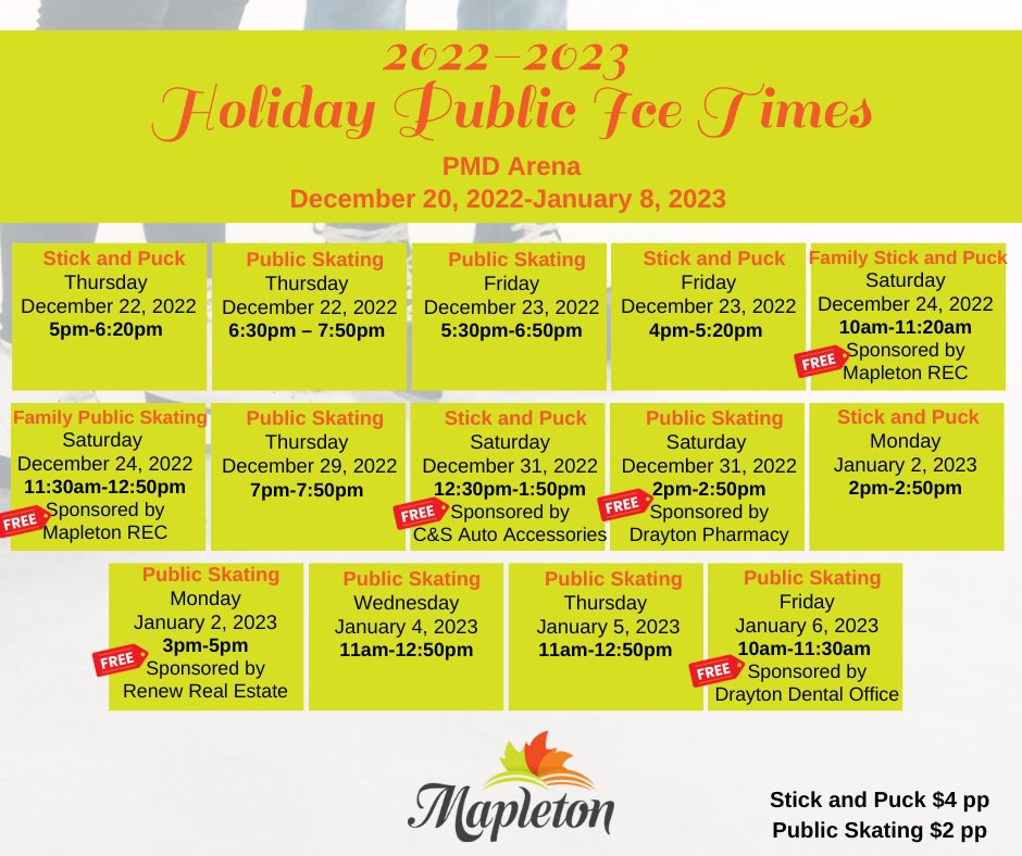 MapletonTwp's tweet photo. More FREE ice times have been sponsored over this holiday Season!! 

Thank you to our amazing sponsors!

#MyMapleton #MapletonProud https://t.co/Yj1FJ2s3eP