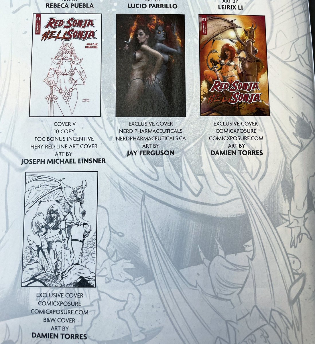 damientorresart's tweet photo. This is so wild to see. Red Sonja/ Hell Sonja #1 out now! You can order my variant through ComicXposure!
#redsonja #hellsonja #redsonjahellsonja #dynamiteentertainment #comicxposure #comics #cover #variantcover #art #artwork https://t.co/9IENMXksBC