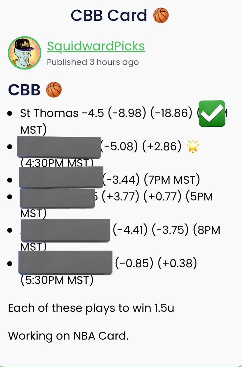 SquidwardPicks's tweet photo. #CBB 🏀
St. Thomas -4.5 (1.5u) ✅✅

The tides are turning 🌊 

#GamblingTwitter https://t.co/Am9Rws8EiJ