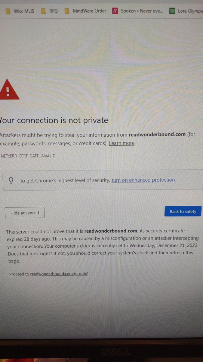 kelakagandy's tweet photo. @readwonderbound Was trying to look for your upcoming releases for my library and it turns out your website's security certificate is expired. https://t.co/R7NUkM9OcA