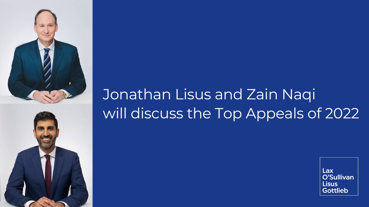LaxOSullivan's tweet photo. On January 5, join Jonathan Lisus and Zain Naqi at the @OBAlawyers program, Top Appeals of 2022. Learn about the duty of care owed by regulators to private parties and the interplay of commercial tenancy agreements with the COVID19 pandemic.
Register here: https://t.co/6IYSOBDGme https://t.co/WAgYuanXGE