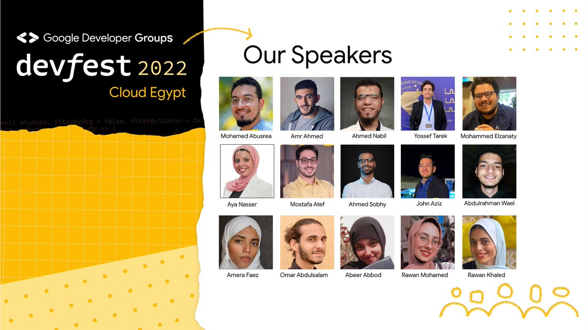 Ready for Devfest Cloud Egypt ‘22 ? 🔥

Let’s welcome all our official Speakers ❤️

RSVP NOW!! => bit.ly/devfest-cloud-…

#GDG
#GCDCEgypt
#GDGCloudEgypt
#DevFest 
#DevFest2022
#DevFestEgypt