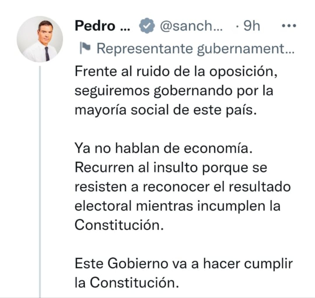 Sánchez llama "ruido" a la voz de los representantes elegidos por la mitad de los españoles. A la voz del pueblo le llama ruido. Cómo puede erigirse en adalid y defensor de nuestra democracia con ese concepto de la mitad de España?