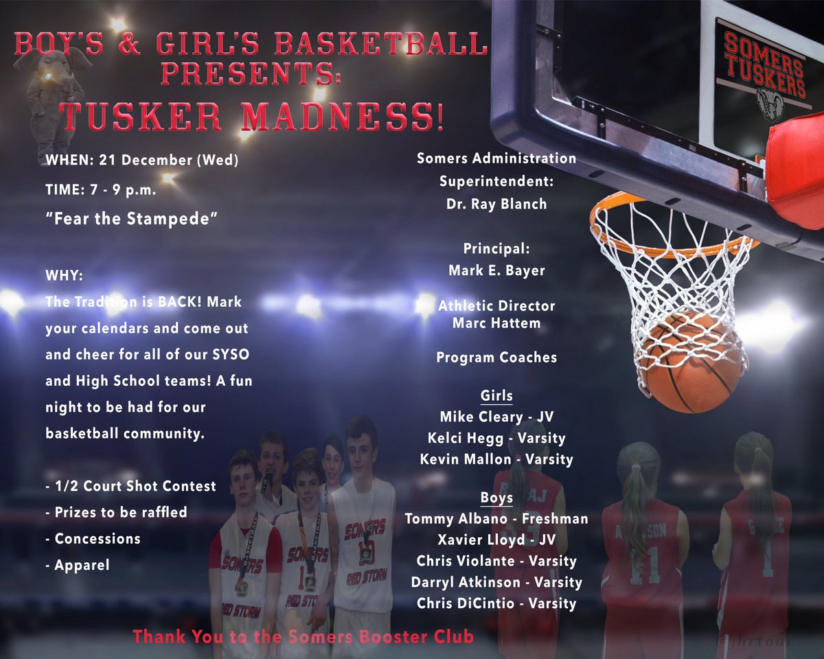 Somers Varsity Hoops (@somersboyshoops) on Twitter photo Reminder Tusker Madness this evening at Somers HS 7-9 pm!!! All girl & boy youth basketball players should attend!!! “Fear the Stampede” <a href="/SomersGHoops/">Somers Girls Basketball</a> Reminder Tusker Madness this evening at Somers HS 7-9 pm!!! All girl & boy youth basketball players should attend!!! “Fear the Stampede” <a href="/SomersGHoops/">Somers Girls Basketball</a>