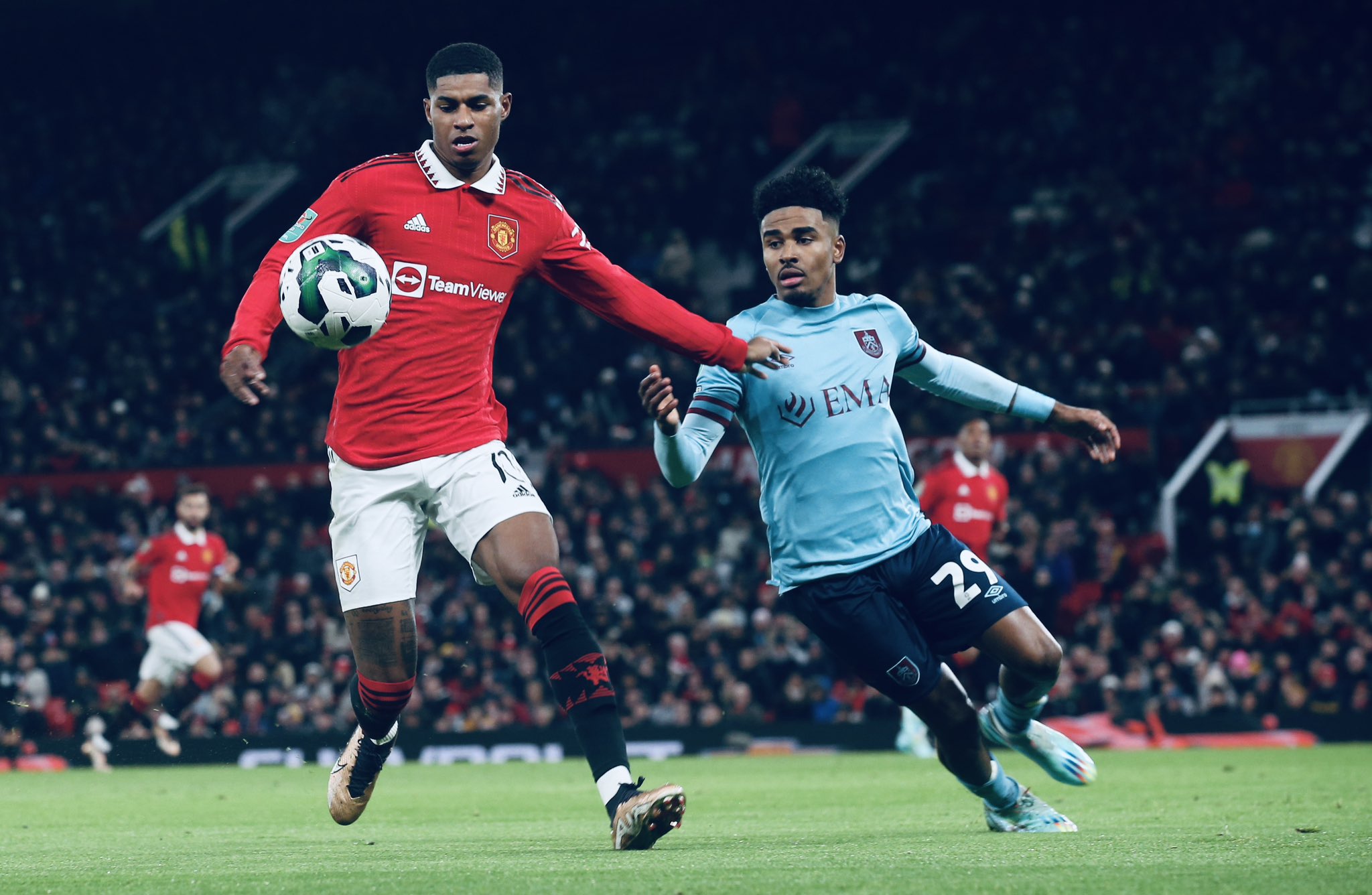 Marcus Rashford in action for United against Burnley at Old Trafford.