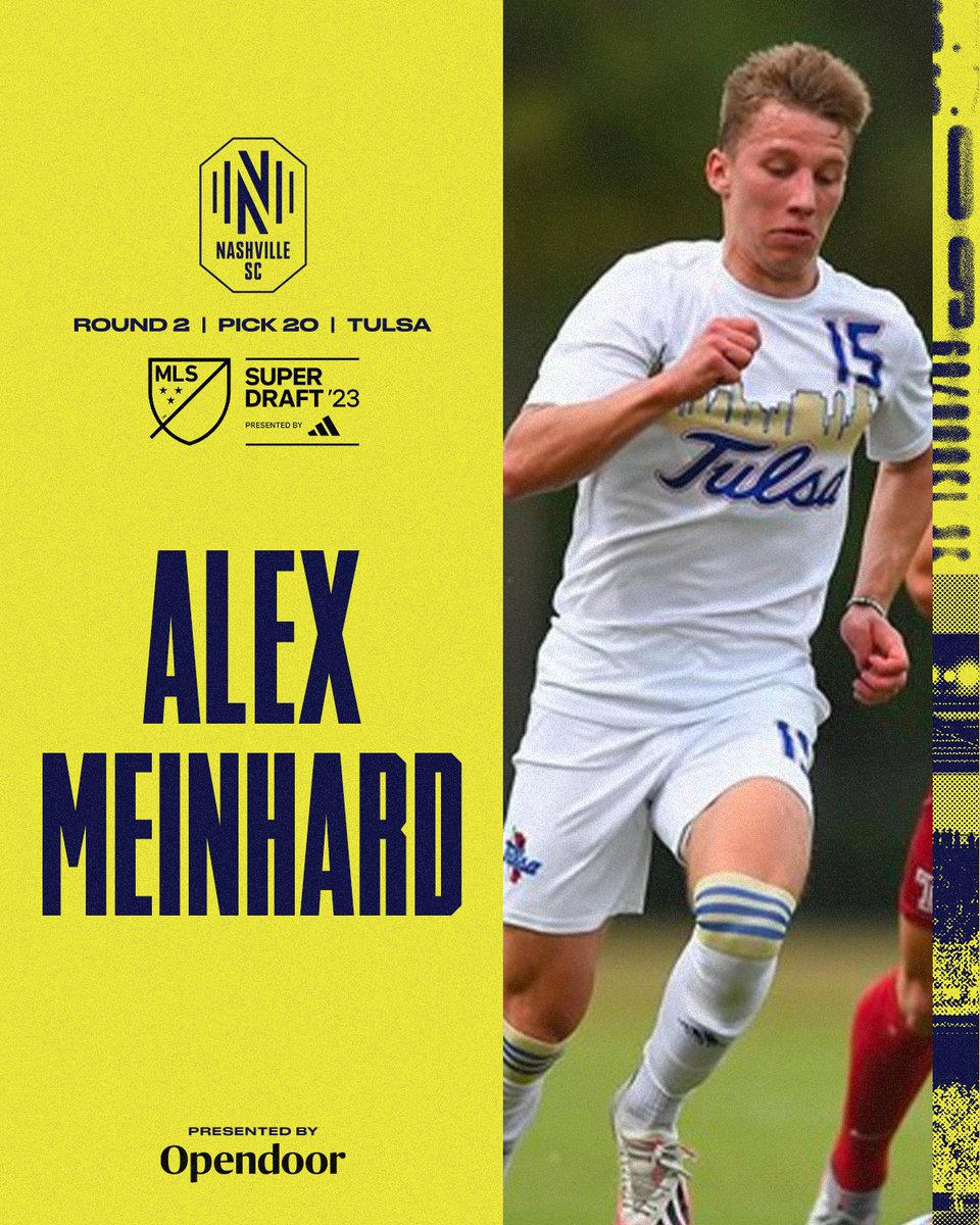 Nashville SC (@nashvillesc) on Twitter photo With the 49th pick in the 2023 #SuperDraft pres. by <a href="/adidasfootball/">adidas Football</a>, we've selected forward Alex Meinhard from <a href="/TulsaMSoccer/">Tulsa Men's Soccer</a> With the 49th pick in the 2023 #SuperDraft pres. by <a href="/adidasfootball/">adidas Football</a>, we've selected forward Alex Meinhard from <a href="/TulsaMSoccer/">Tulsa Men's Soccer</a>