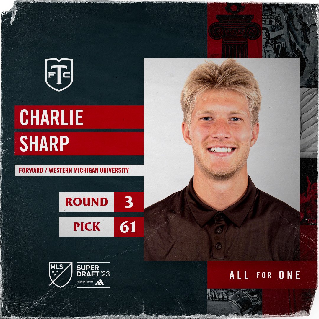 With the 61st pick, the Reds select forward Charlie Sharp from <a href="/WMUMensSoccer/">WMU Men's Soccer</a> 

#TFCLive | #SuperDraft by <a href="/adidasfootball/">adidas Football</a>