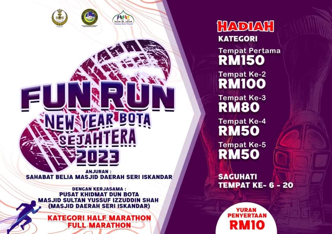 twt_Bota's tweet photo. Ape yg ade tahun baru ni? 

Moh Kome Join Fun Run New Year's 2023.

Top 20 Finisher setiap Kategori yg akan mendapat Hadiah menarik dan Wang Tunai selain Medal dan Gift dari Penganjur.

Moh isi detail di link kat bawah :
https://t.co/zxu3t96lT8 https://t.co/ArOSYtoLY7