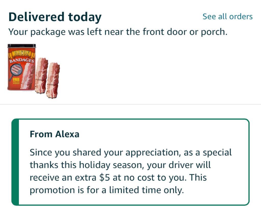 greg16676935420's tweet photo. PSA Announcement: You can give your Amazon driver a free $5 just by saying “Alexa thank my driver” on your Alexa or in the app https://t.co/S5XdkQC5rO