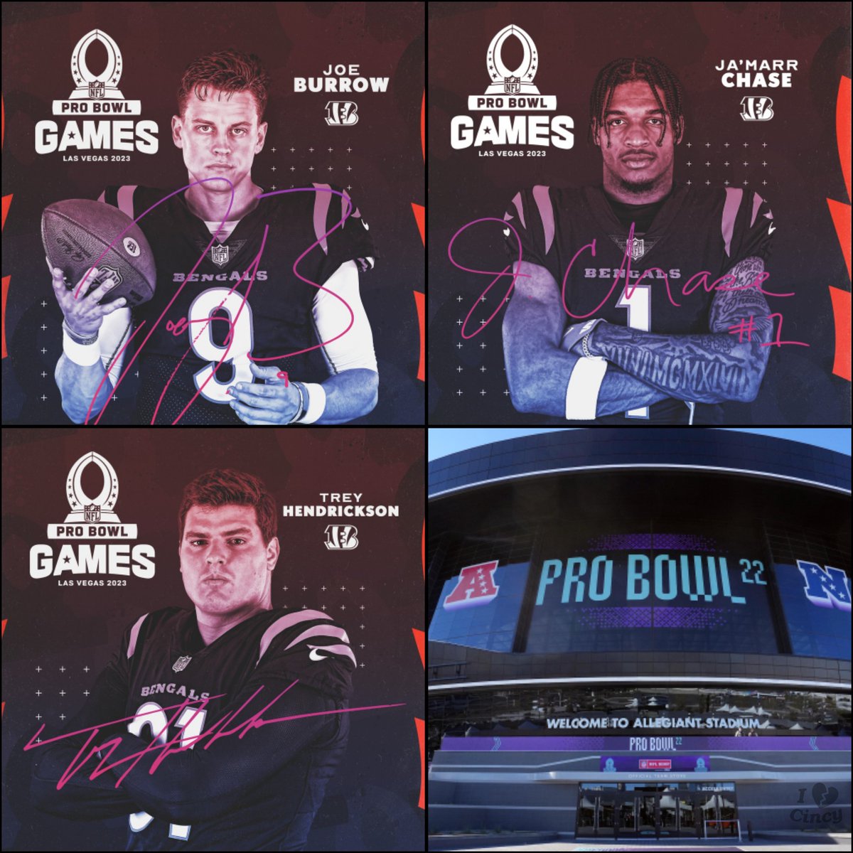 CincyProblems's tweet photo. Congrats to Joe Burrow, Ja’Marr Chase, and Trey Hendrickson on being voted to the Pro Bowl! 🏆 #Bengals #ProBowlGames https://t.co/JQuY3LMa78