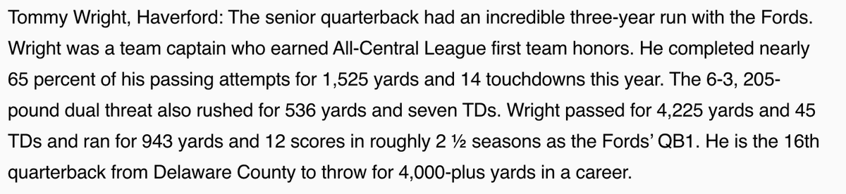 Congrats <a href="/TommyWr1ght/">Tommy Wright</a> for being named First-Team All-Delco QB! #HRE #BFT #HPRIDE