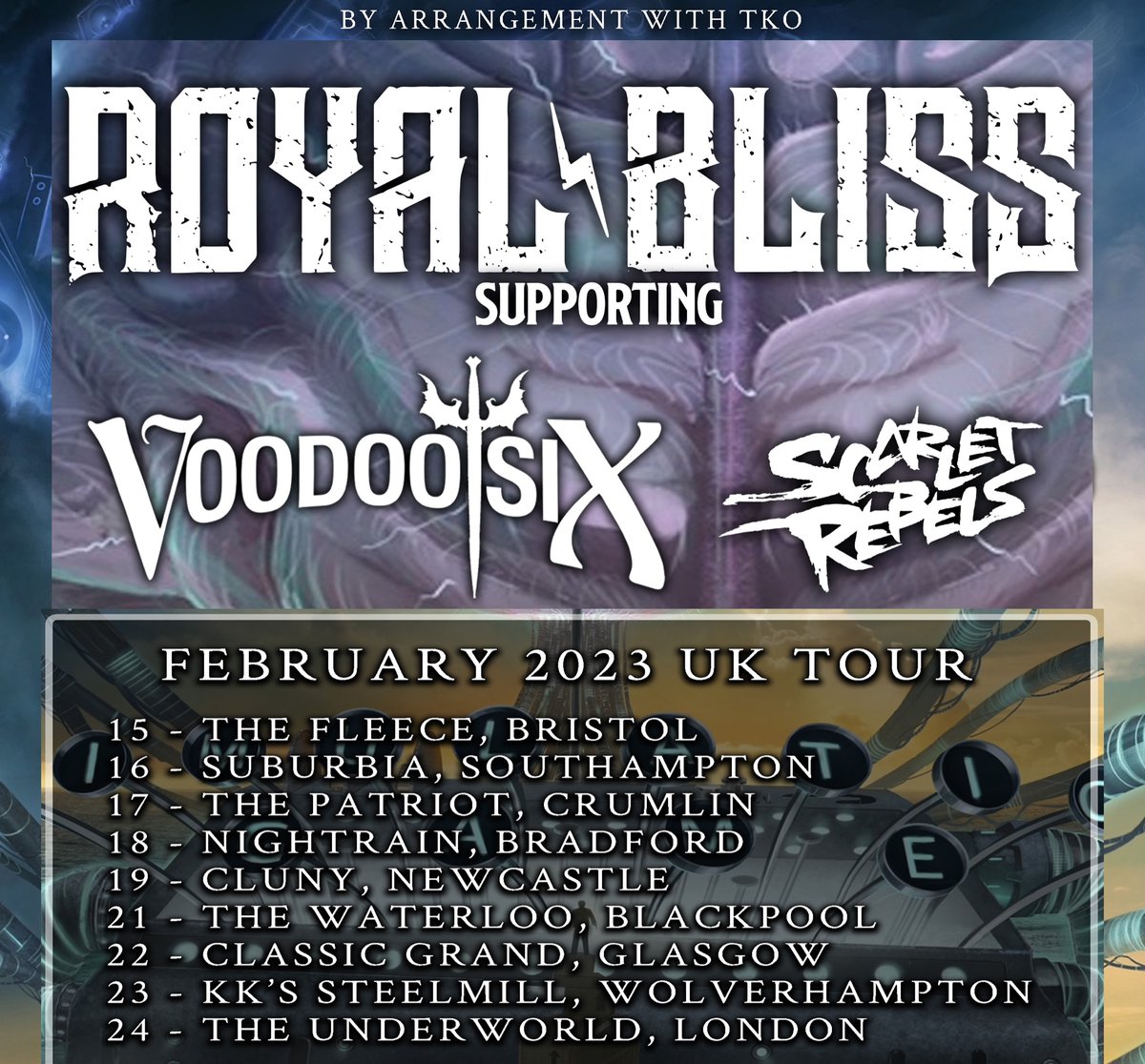 ‼️Announcement. February UK Tour 2023‼️
That’s right!! We are headed across the pond! 
Supporting Voodoo 6 and Scarlet Rebels.  
royalbliss.com/tour for more info