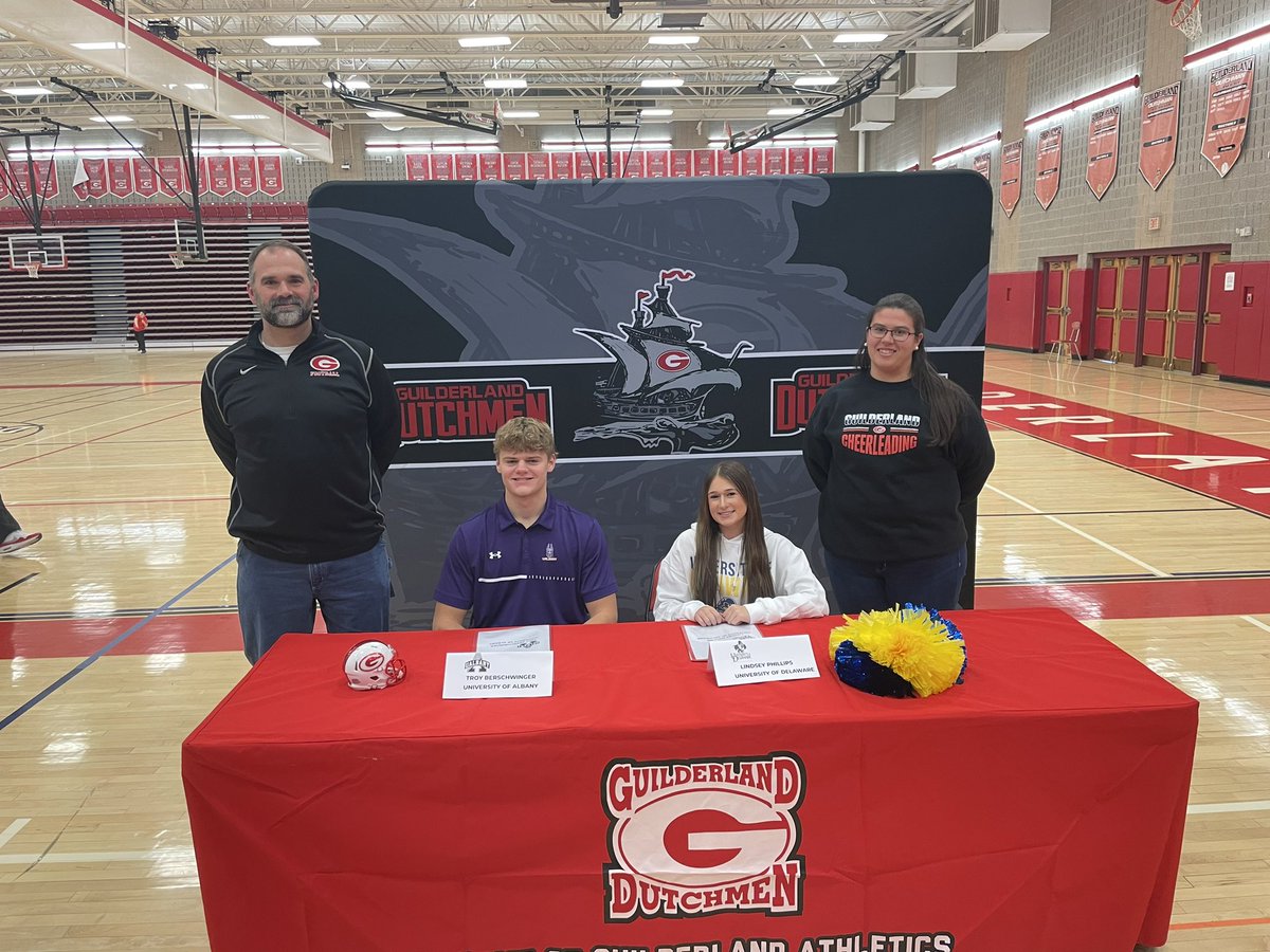 Congratulations to Troy Berschwinger (UAlbany- Football) and Lindsey Phillips (University of Delaware- Cheer) for signing their National Letters of Intent. Two of Guilderland’s finest!

<a href="/GuilderlandCSD/">Guilderland Schools</a> <a href="/GlandFootball/">Guilderland Football</a> <a href="/MichaelPiscite1/">Michael Piscitelli</a>