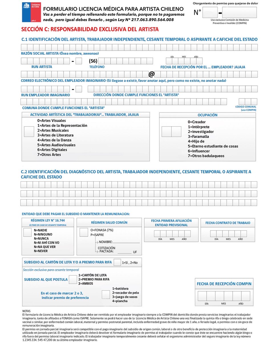 Fatyogah's tweet photo. Licencia médica para artistas chilenos. 
#licenciasmedicas
#artechileno https://t.co/GhmZhD6LA4